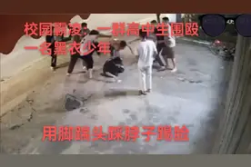 校园霸凌：一群高中生围殴一名黑衣少年，用脚踹头踩脖子踢脸视频封面