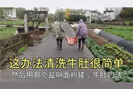 买了一个15斤的牛肚，师傅用这种办法清洗，简单快捷又干净