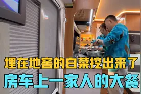 四驱越野房车上一家人在做大餐，埋在地窖里的白菜终于挖出来了视频封面