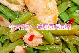 今天做了一锅豇豆炖豆腐，豆腐提前煮一下再炒入味味道美