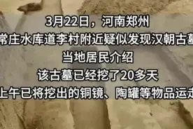 河南郑州水库发现疑似汉朝古墓，专家称已挖掘出铜镜和陶罐等文物视频封面