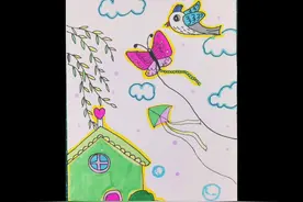 风筝主题儿童画 一起来画吧 手帐手抄报素材视频封面