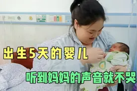 出生5天的婴儿在哭闹，听到妈妈的声音瞬间不哭了，变得乖巧懂事视频封面
