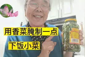 40后老太太用香菜腌制了一点下饭小菜，做法简单，但是非常好吃！视频封面