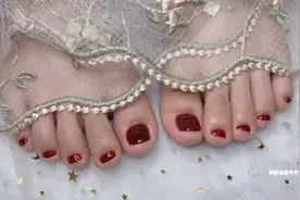 美甲流程185酒红色足部美甲制作过程
