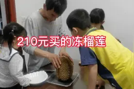 4个孩子馋榴莲，老公花210买了个冻榴莲给娃吃，打开一看有点失望视频封面