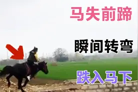 山东女子骑马时，马儿太兴奋了速度太快，无法控制瞬间转弯，失蹄视频封面