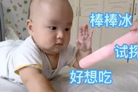 8个月宝宝想吃棒棒冰，想试探又有点害怕，很搞笑啊！视频封面