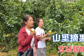 农村美女开摩托车山里摘果，美女直接摘一个就啃，听听她怎么说视频封面
