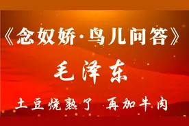 毛主席诗词《念奴娇·鸟儿问答》经典句：土豆烧熟了，再加牛肉