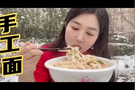 河南下雪了，午饭艳红做的手工面条吃了热乎乎的，太香了视频封面