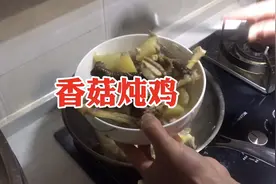鸡肉里放香菇和土豆一起炖，汤鲜味美，好吃的停不下来视频封面