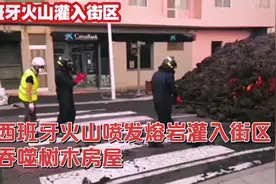 西班牙火山喷发熔岩灌入街区吞噬树木房屋视频封面