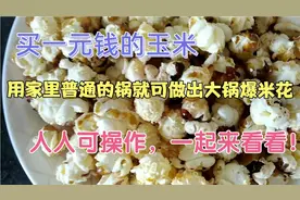 买一元钱的玉米，用家里普通的锅，几分钟就可爆出一盘爆米花！视频封面