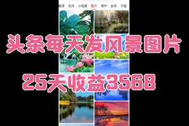 在微头条每天发九宫格的风景照片，25天收益3568，分享操作方法视频封面