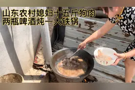 山东农村媳妇15斤狗肉两瓶啤酒炖一大铁锅，吃着吃着就没有了，香