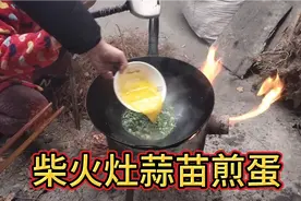 湖北农村柴火灶炒菜，蒜苗煎蛋好吃得不得了视频封面