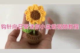 钩针向日葵迷你小盆栽视频教程，车载盆栽，针法简单向日葵花朵视频封面