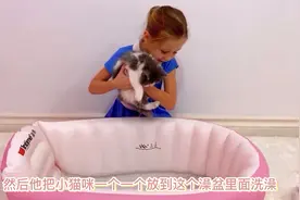 趣味亲子乐园:小猫咪好可爱呀，露西跟爸爸一起照顾它还帮它洗澡视频封面