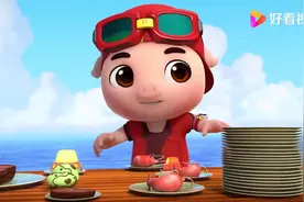 猪猪侠真会享受吃好多的食物吃一大盘结果他被噎着了