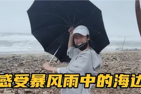 大连突降大暴雨，小两口在暴风雨中看巨浪翻滚，真是太壮观了！视频封面