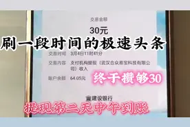 头条第一次提现第二天到账，适合带娃空闲的妇女视频封面