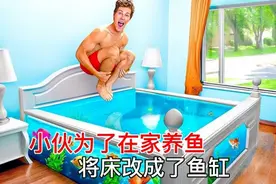 女朋友不让在家养鱼，小伙居然将床改造成了超大鱼缸视频封面