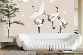 新中式墙布电视背景墙壁纸仙鹤古典风水墨墙布壁画简约中国风