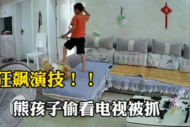 监控下的一幕：熊孩子偷看电视花样百出，不料最后尴尬了视频封面