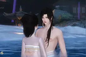 古风情侣在水边深情对望，唯美画面如梦如幻。