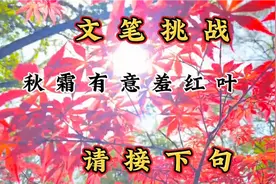 文笔挑战:秋霜有意羞红叶‌，请接下句！视频封面
