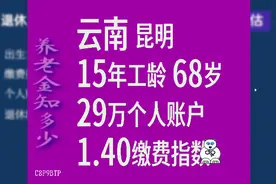 云南昆明，工龄15年，个人账户29万，68岁退休养老金计算视频封面