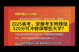 2025高考，安徽考生物理组520分可冲稳保哪些大学？