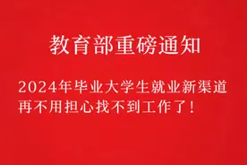 教育部：2024年毕业大学生就业新渠道，不用担心找不到工作了！视频封面