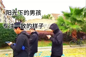 阳光下男孩专注一致的样子。视频封面