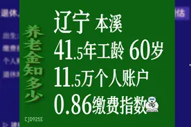 辽宁本溪，工龄41.5年，个人账户11.5万，60岁退休养老金计算视频封面