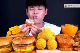 ASMR｜麦当劳芝士汉堡🍔 薯饼 奶酪球 和奶酪棒 都是我爱吃的～