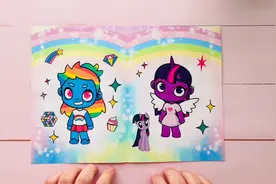 好玩的卡通贴贴纸，彩色背景加上好看的装饰，做成好玩的贴纸书