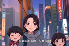 繁华都市里的温馨角落，母子三人幸福的微笑。视频封面