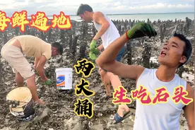 退潮后小海鲜遍地林立，阿锋随便去捡两桶回去吃，忍不住生吃一口视频封面