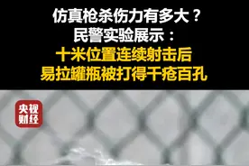 #仿真枪杀伤力有多大 ？民警实验展示：十米位置连续射击后，易拉罐瓶被打得千疮百孔