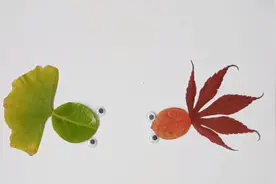 几片树叶做一幅超简单的金鱼树叶贴画