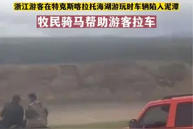 浙江游客在特克斯喀拉托海湖游玩时车辆陷入泥潭，牧民骑马帮助游客拉车@中国八卦城 #这里是中国新疆 #被眼前的景象惊呆了 #这操作也是没谁了😂😂视频封面