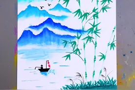 山水意境创意画，简单有趣。#跟着抖音学画画 #原来画画这么好玩 #儿童画用想象力看儿童画视频封面