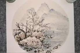 国画小写意山水，浅绛山水33*33卡纸小品练习#零基础学画画 #国画