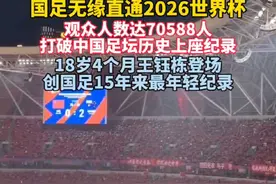 国足0比2负于澳大利亚队，无缘直通2026世界杯。观众人数达70588人，打破中国足坛历史上座纪录，王钰栋创国足15年来最年轻登场纪录视频封面