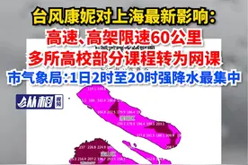 #台风康妮 对上海最新影响：高速、高架限速60公里，多所高校部分课程转为网课，市气象局：1日2时至20时强降水最集中 #暴雨 #上海  （东方网·纵相视频 孔文龙）视频封面