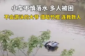 小汽车不慎落入池塘，株洲一名不会游泳的大爷借助竹棍，勇敢跳入水中连救数人。#直播株洲 #见义勇为视频封面