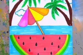 夏日海滩创意画，简单易学。#跟着抖音学画画 #原来画画这么好玩 #又简单又好看的画