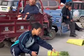12岁男孩带着瘫痪父亲摆地摊卖菜 视频封面